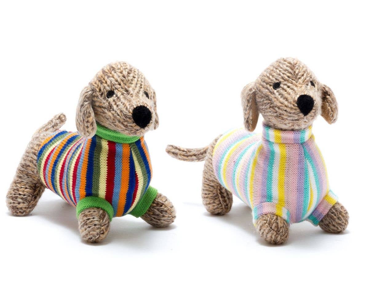 Best Years Knitted Sausage Dog Plush Toy with Pastel Jumper