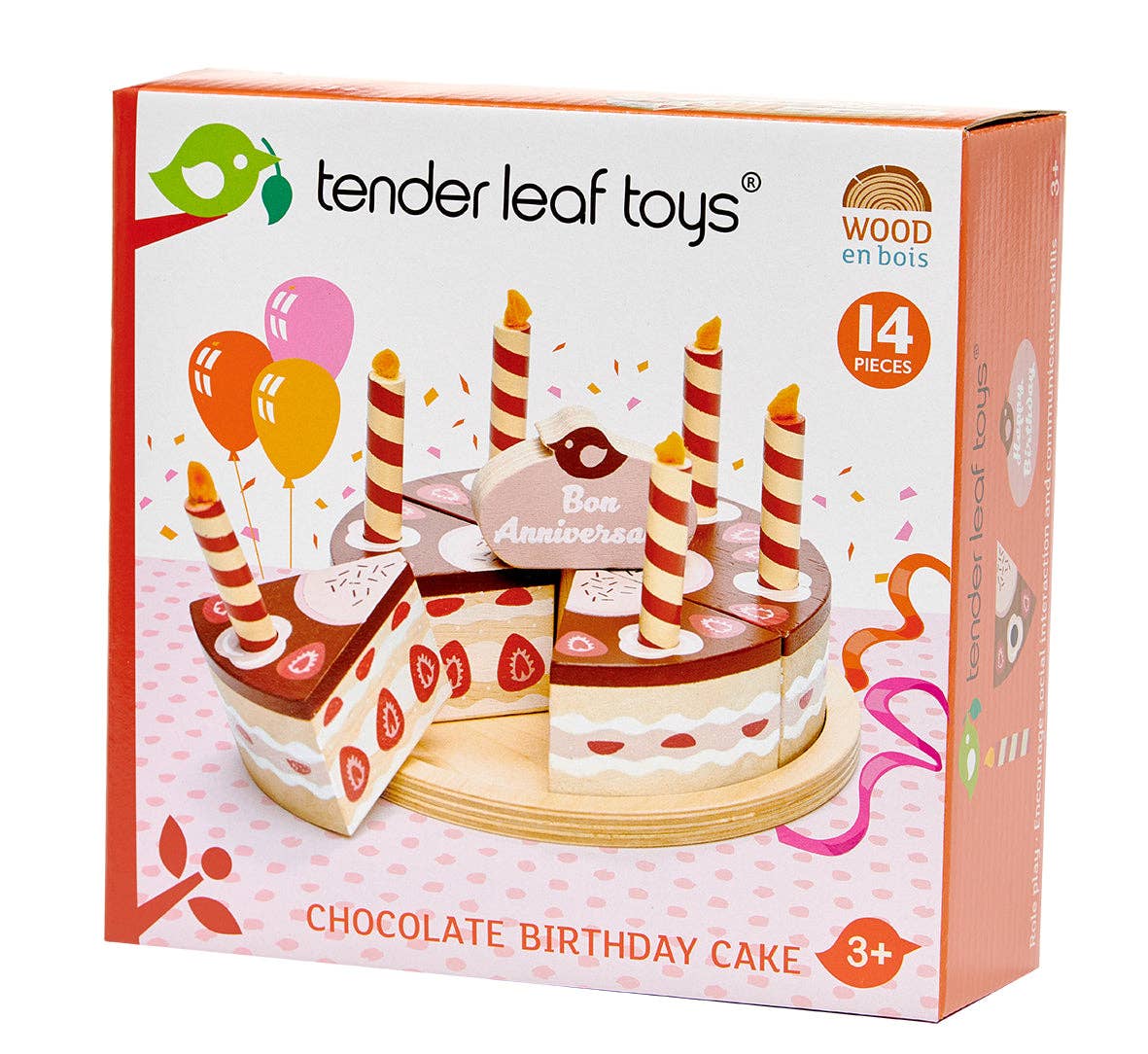 ThreadBear Tender Leaf Wooden Chocolate Birthday Cake