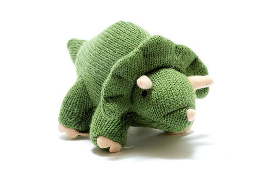 Best Years Knitted Moss Green Triceratops Dinosaur Baby Rattle