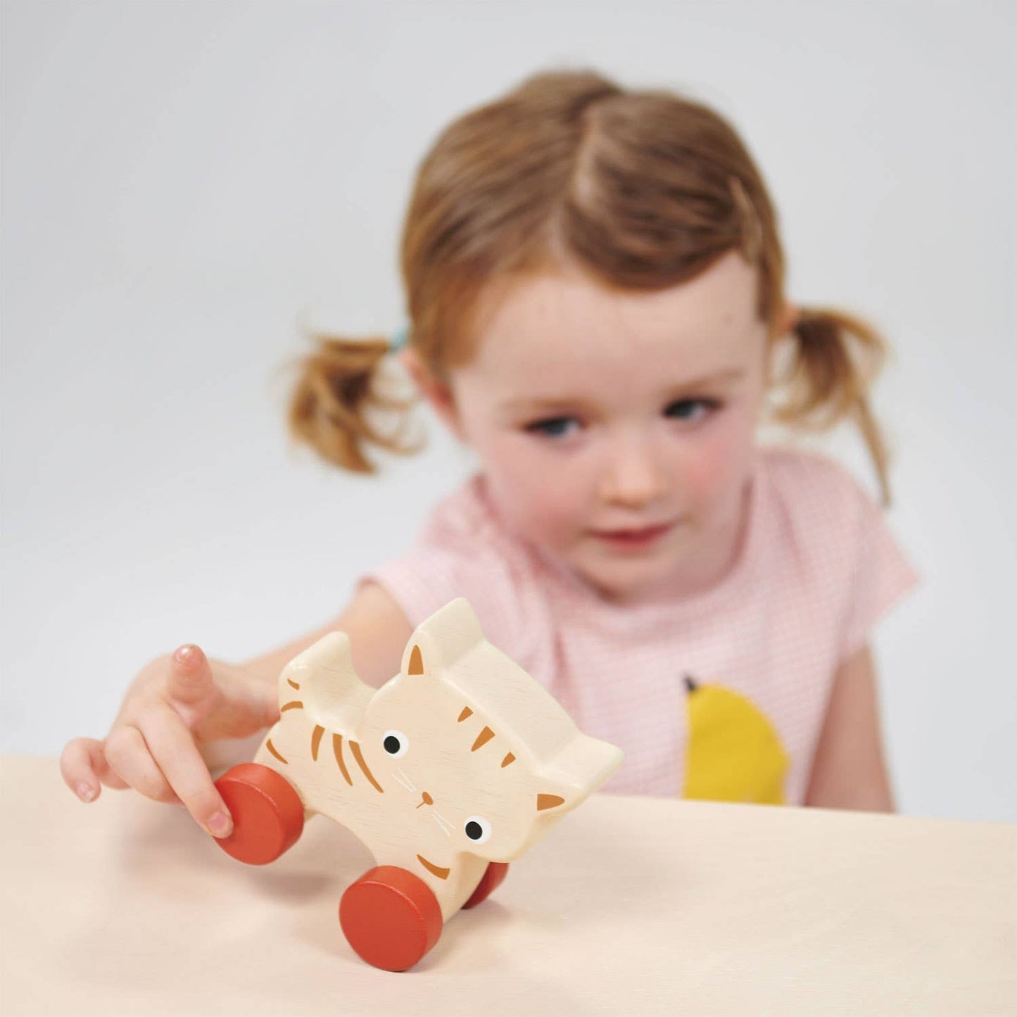 ThreadBear Tender Leaf Wooden Toy Kitten On Wheels For Kids