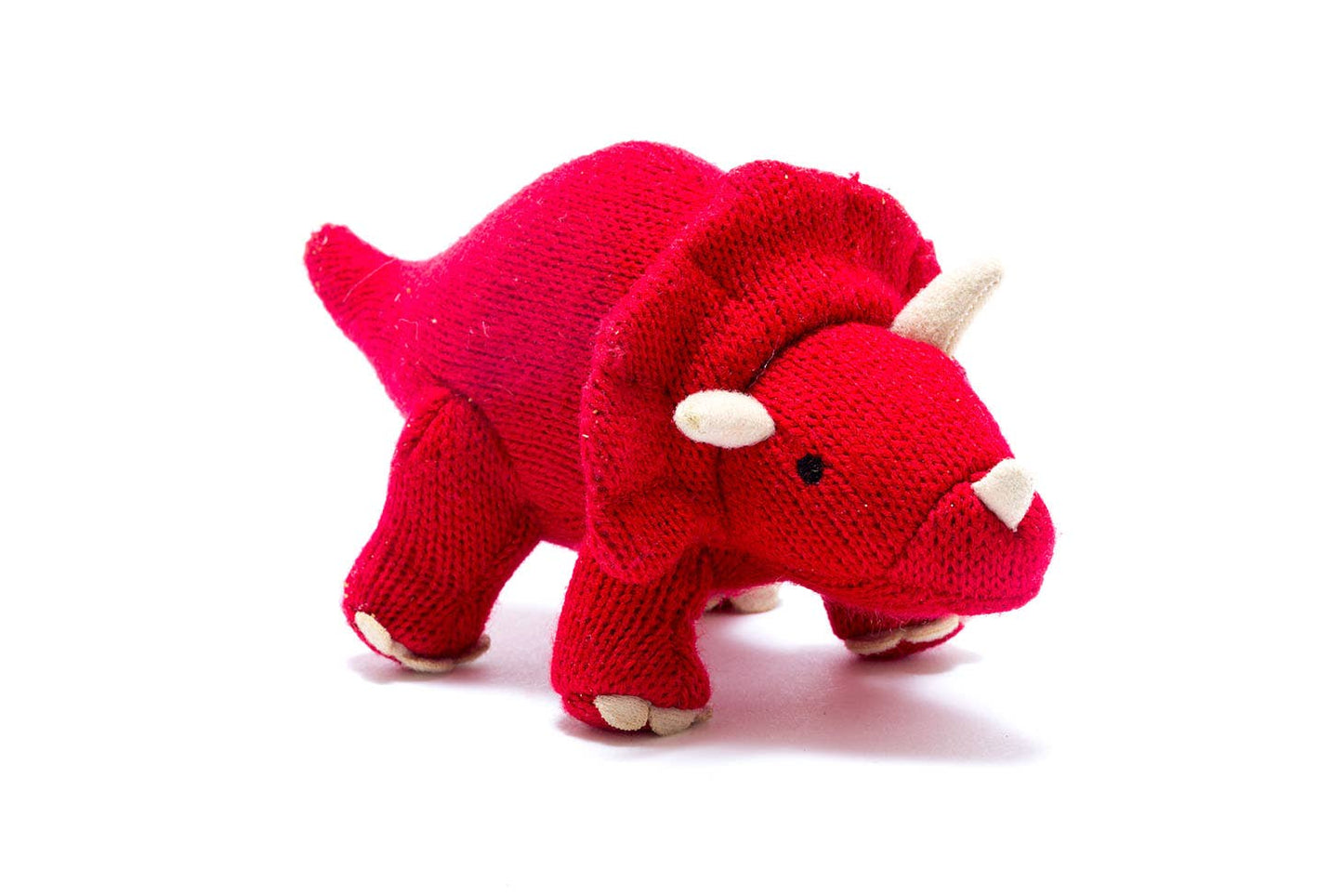 Best Years Triceratops Dinosaur Baby Rattle, Knitted Red Baby Toy