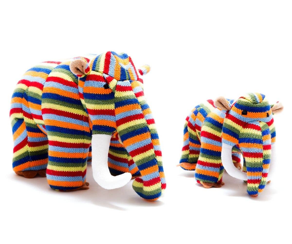 Best Years Knitted Woolly Mammoth Plush Toy in Bright Stripes