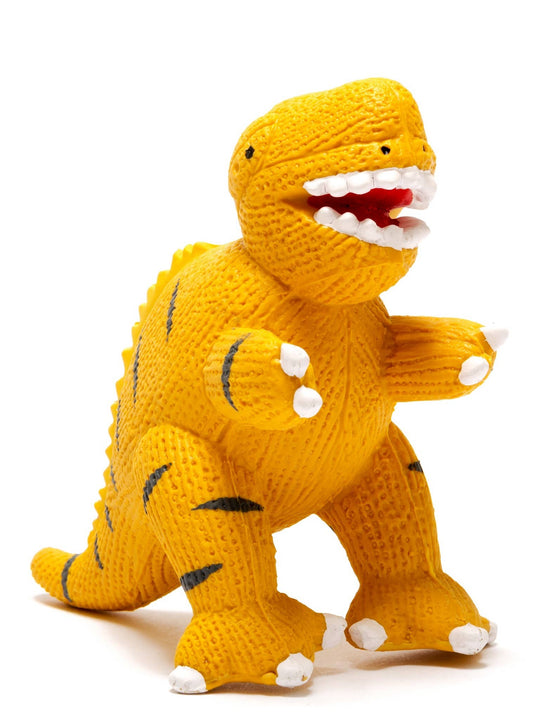 Best Years Natural Rubber T Rex Dinosaur Toy, Bath Toy & Teether Yellow