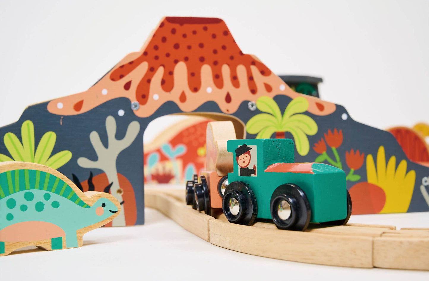 ThreadBear Tender Leaf Wooden Toy Lost World Dinosaur Railway Set For Kids