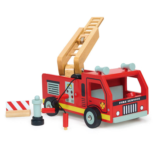 ThreadBear Wooden Toy Red Fire Engine For Kids