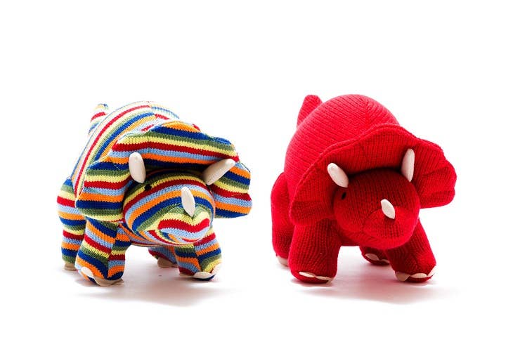 Best Years Triceratops Dinosaur Baby Rattle, Knitted Red Baby Toy