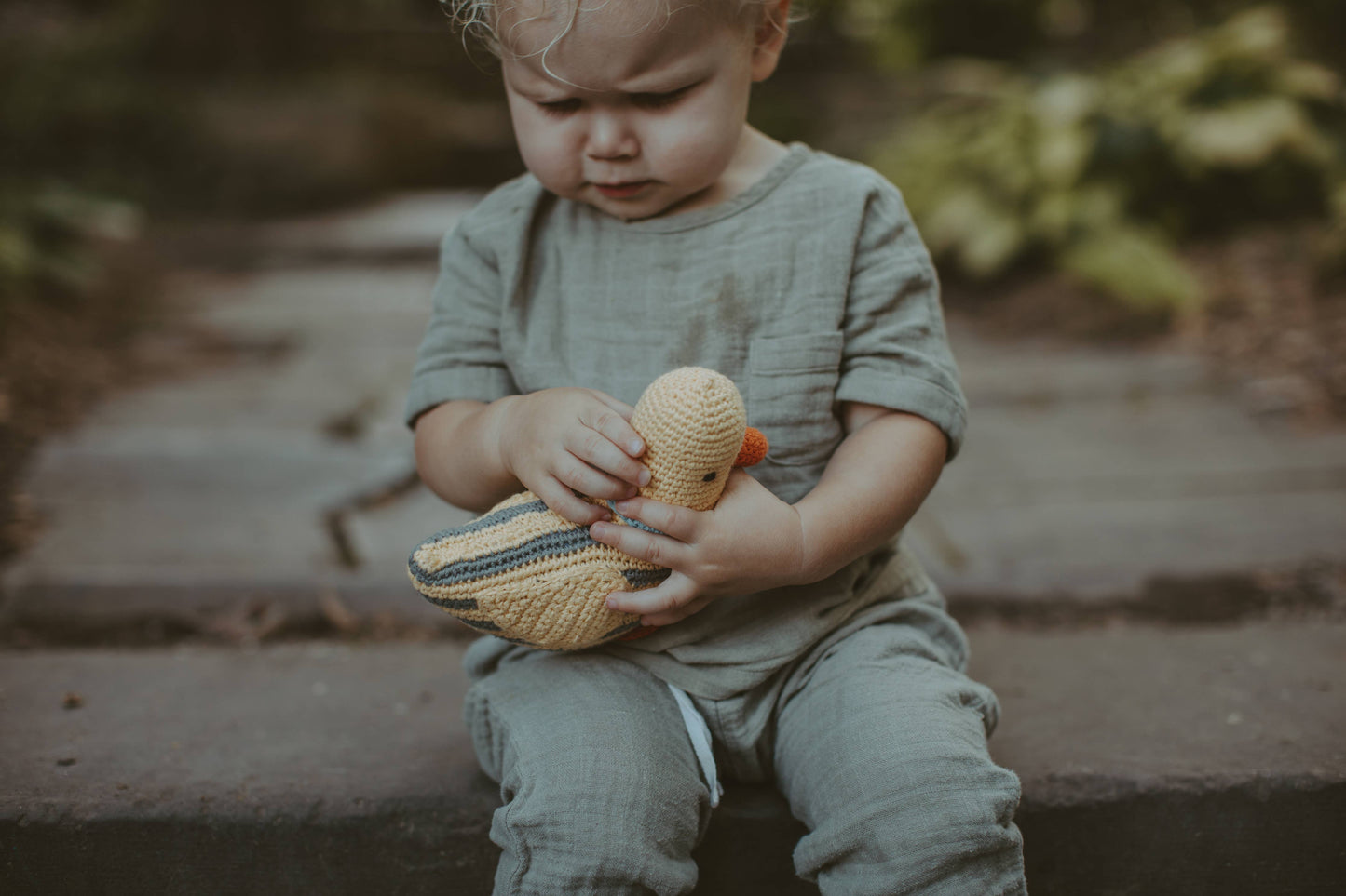 Pebblechild Baby Toy Duck stripey rattle-yellow