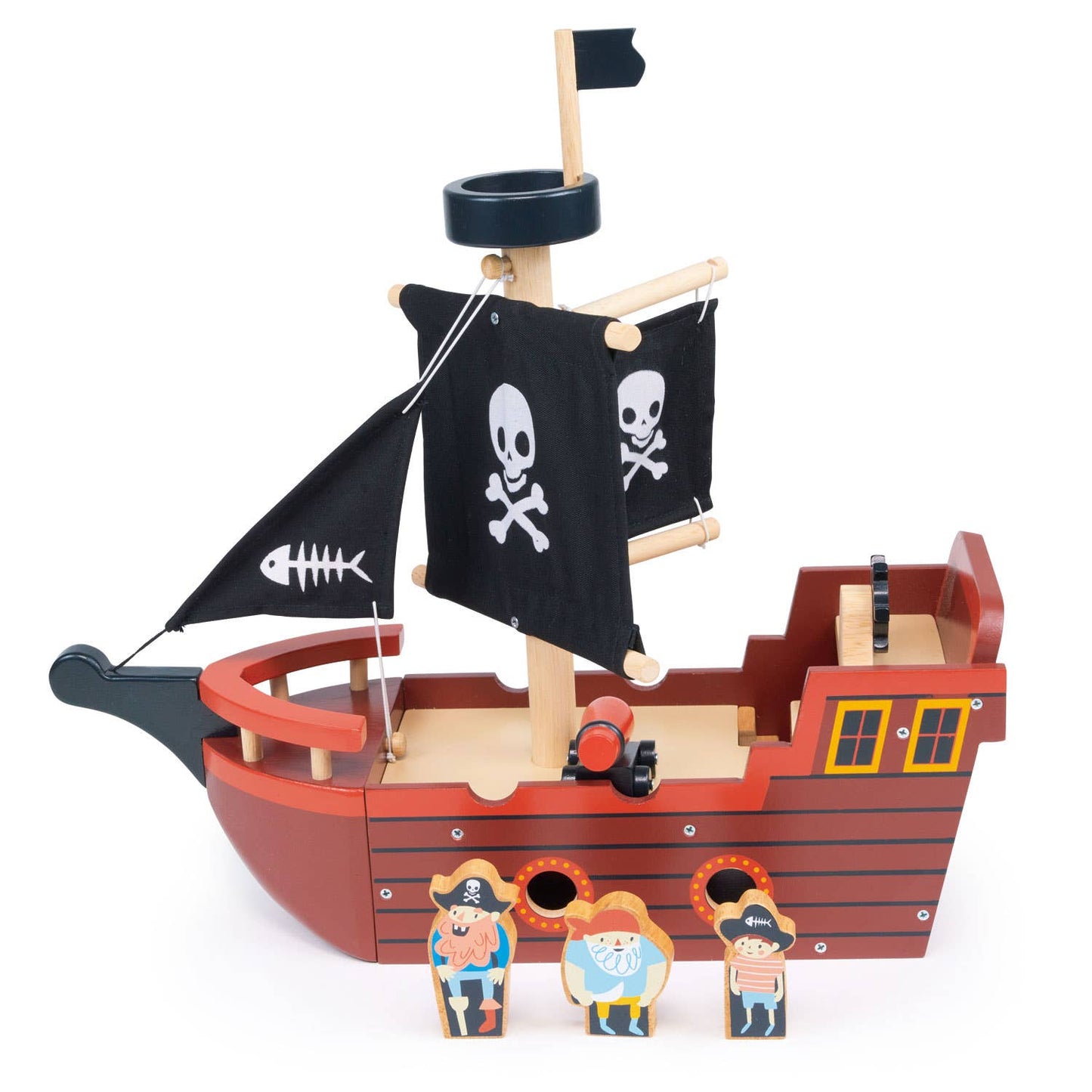 ThreadBear Tender Leaf Wooden Toy Fishbones Pirate Ship For Kids