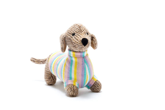 Best Years Knitted Sausage Dog Plush Toy with Pastel Jumper