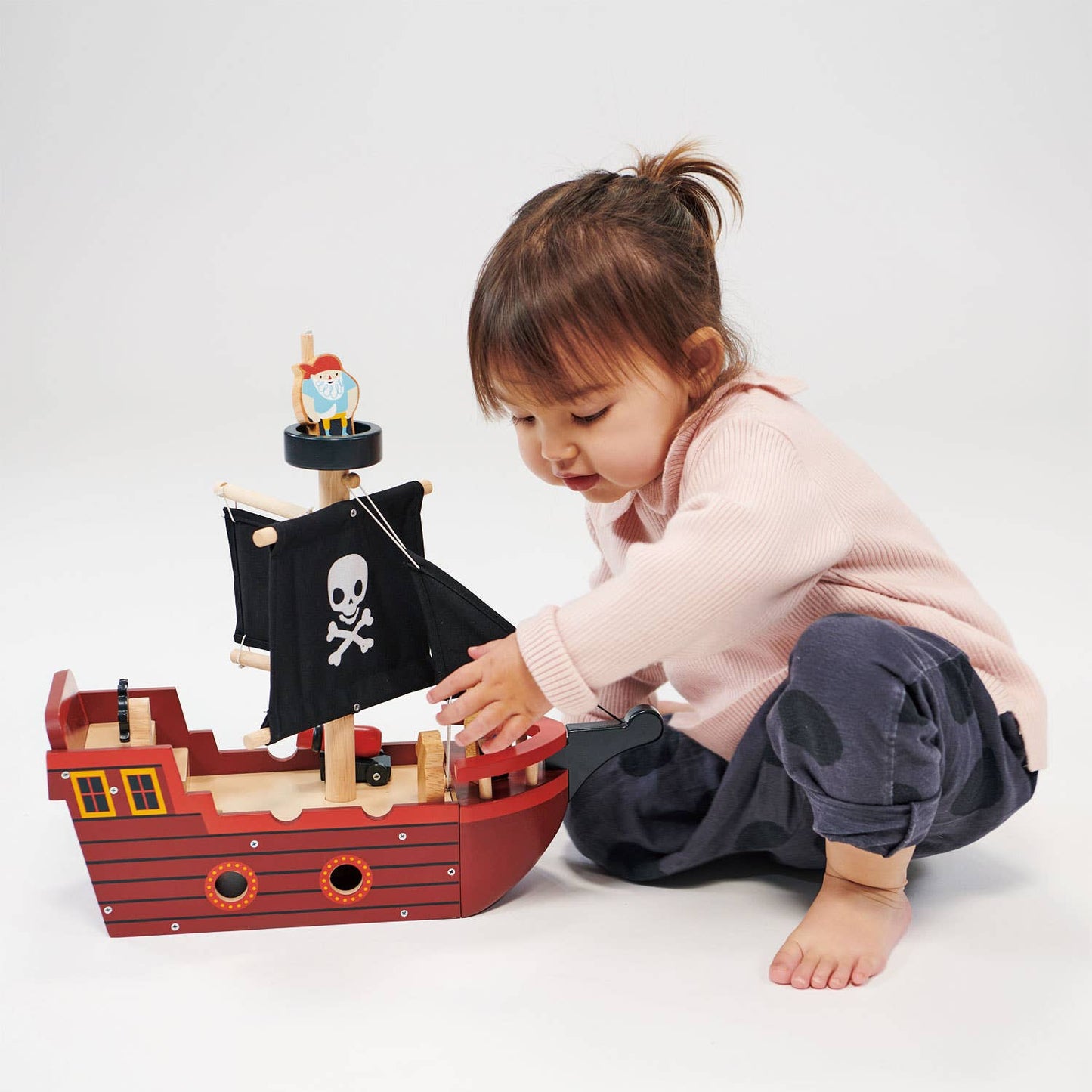 ThreadBear Tender Leaf Wooden Toy Fishbones Pirate Ship For Kids