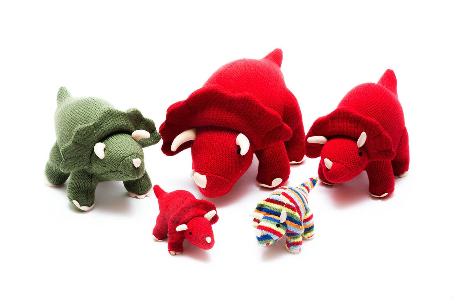 Best Years Triceratops Dinosaur Baby Rattle, Knitted Red Baby Toy