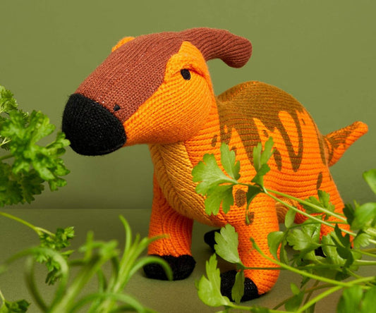 Best Years Knitted Parasaurolophus Dinosaur Plush Toy Orange