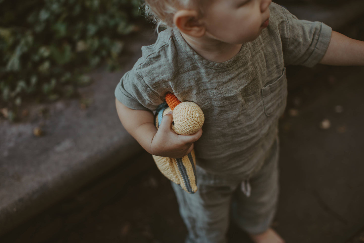 Pebblechild Baby Toy Duck stripey rattle-yellow