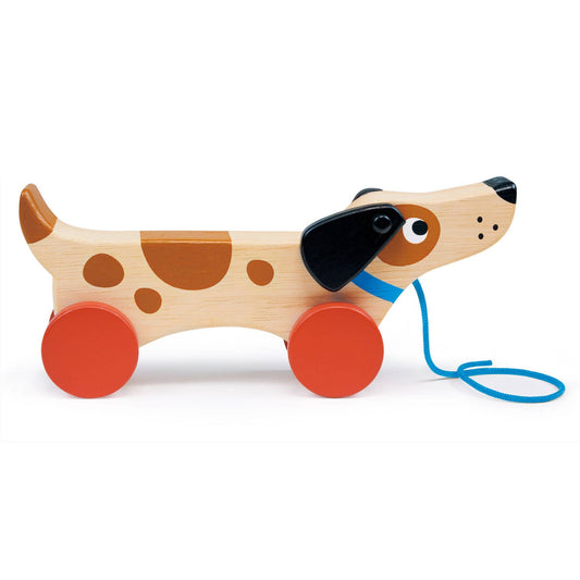 ThreadBear Tender Leaf Wooden Toy Puppy On Wheels For Kids