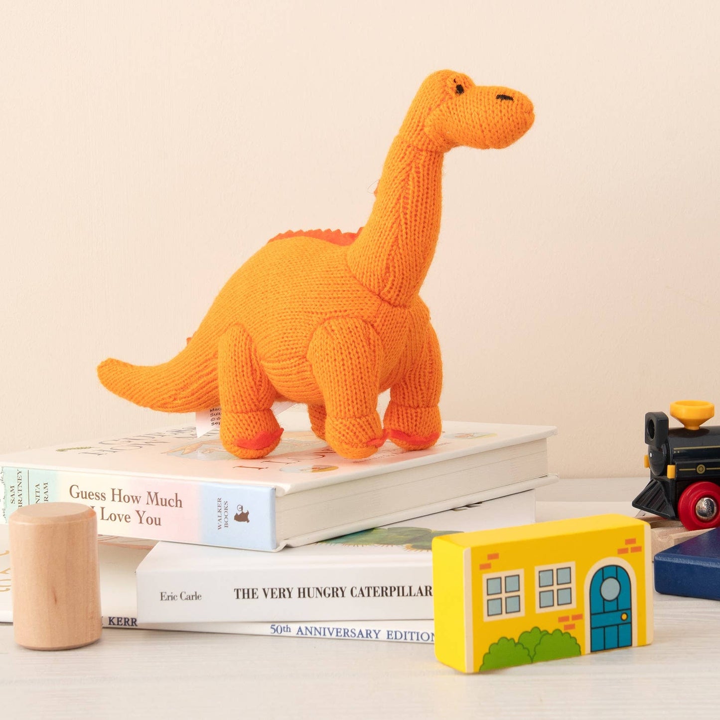 Best Years Knitted Orange Diplodocus Dinosaur Plush Toy