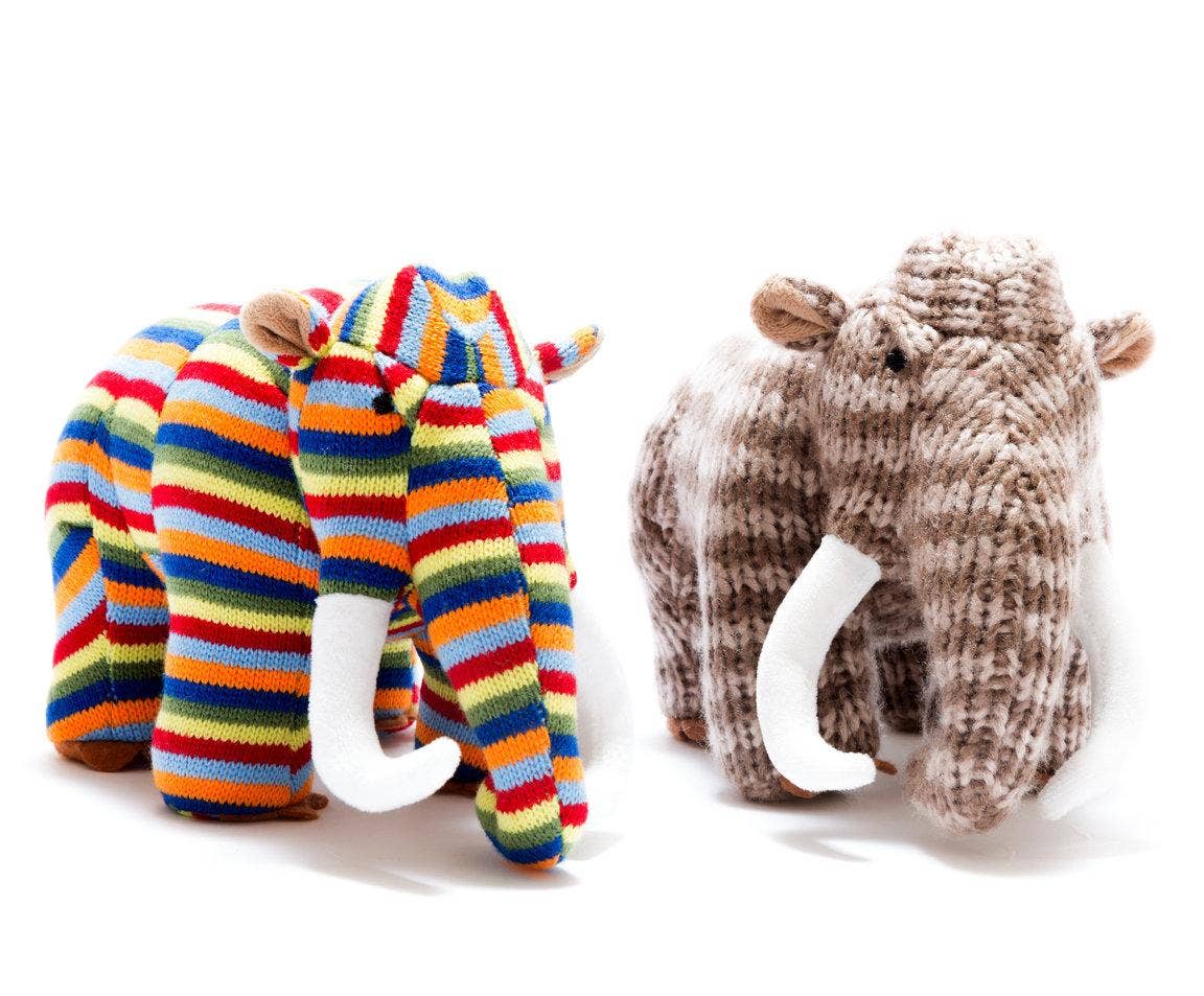 Best Years Knitted Woolly Mammoth Plush Toy in Bright Stripes