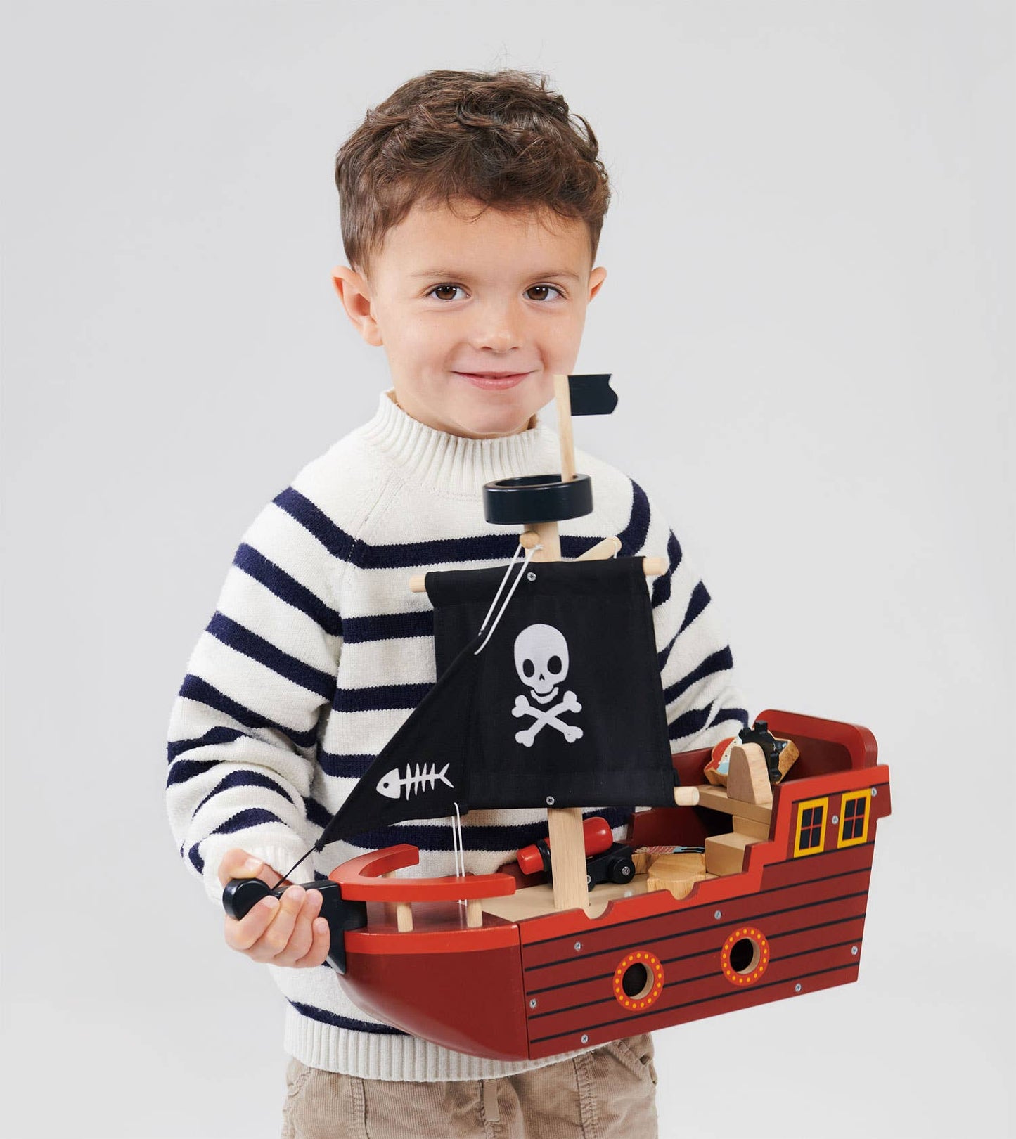 ThreadBear Tender Leaf Wooden Toy Fishbones Pirate Ship For Kids