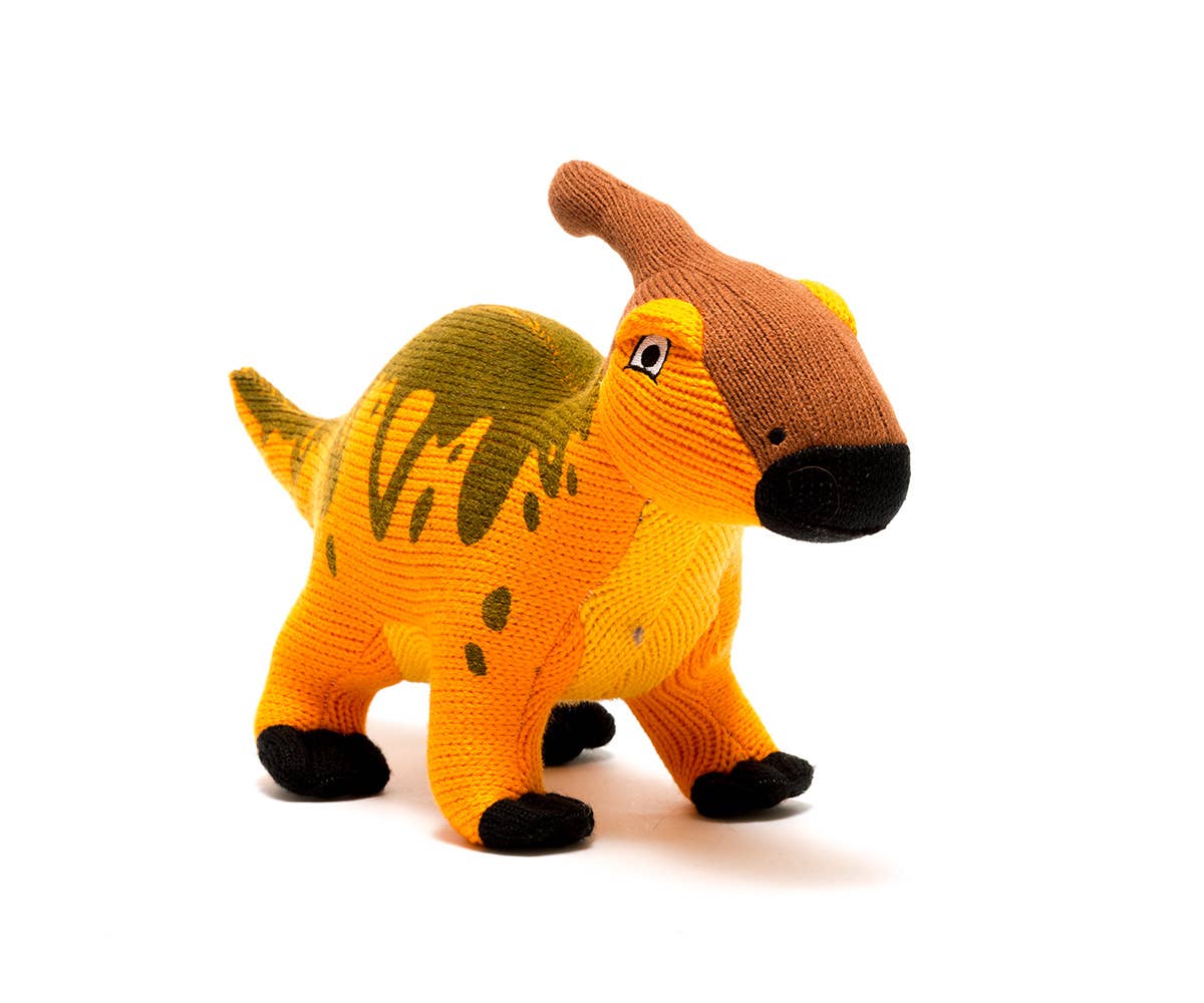 Best Years Knitted Parasaurolophus Dinosaur Plush Toy Orange