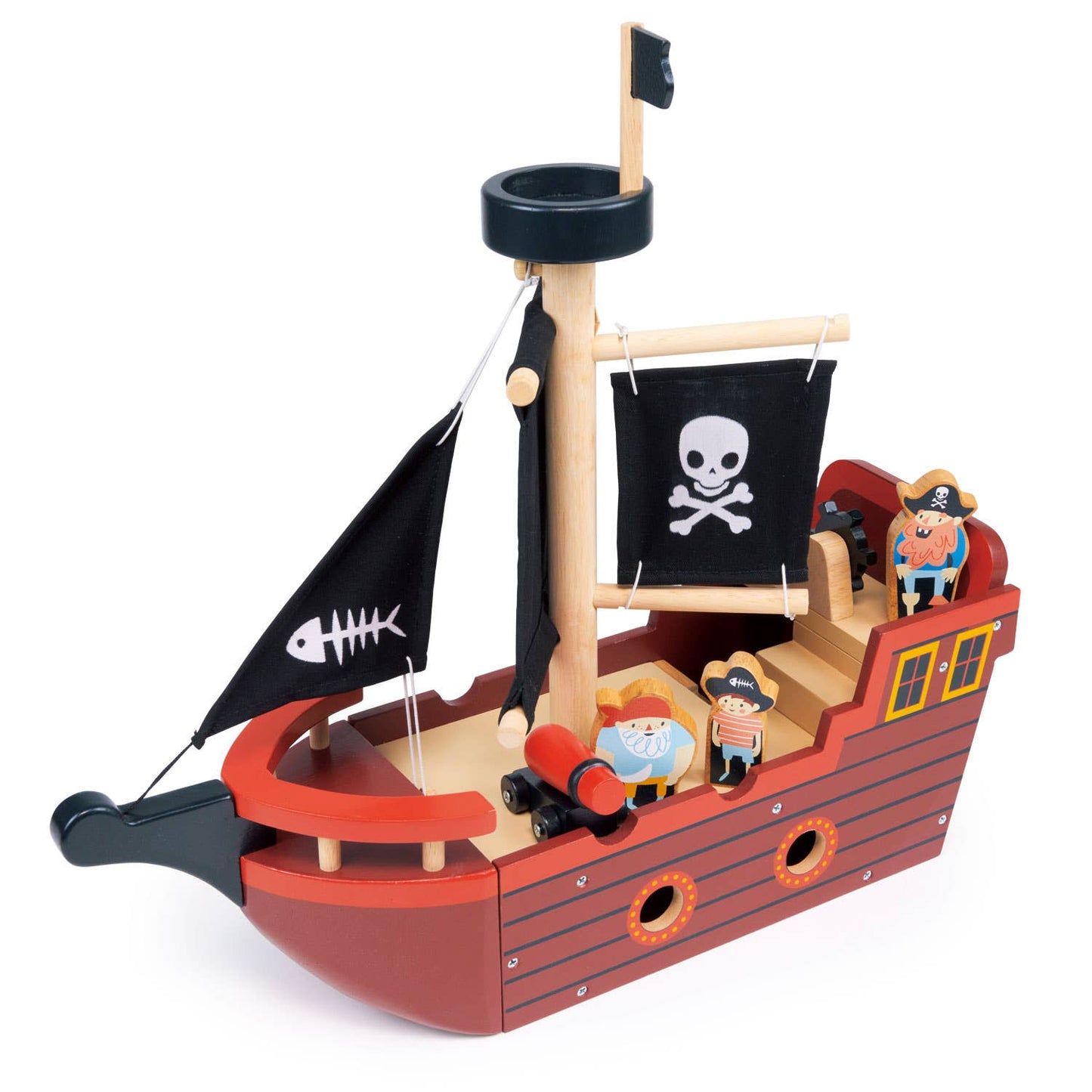 ThreadBear Tender Leaf Wooden Toy Fishbones Pirate Ship For Kids