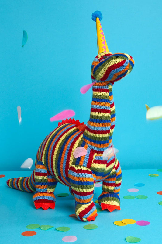 Best Years Knitted Stripe Diplodocus Dinosaur Plush Toy