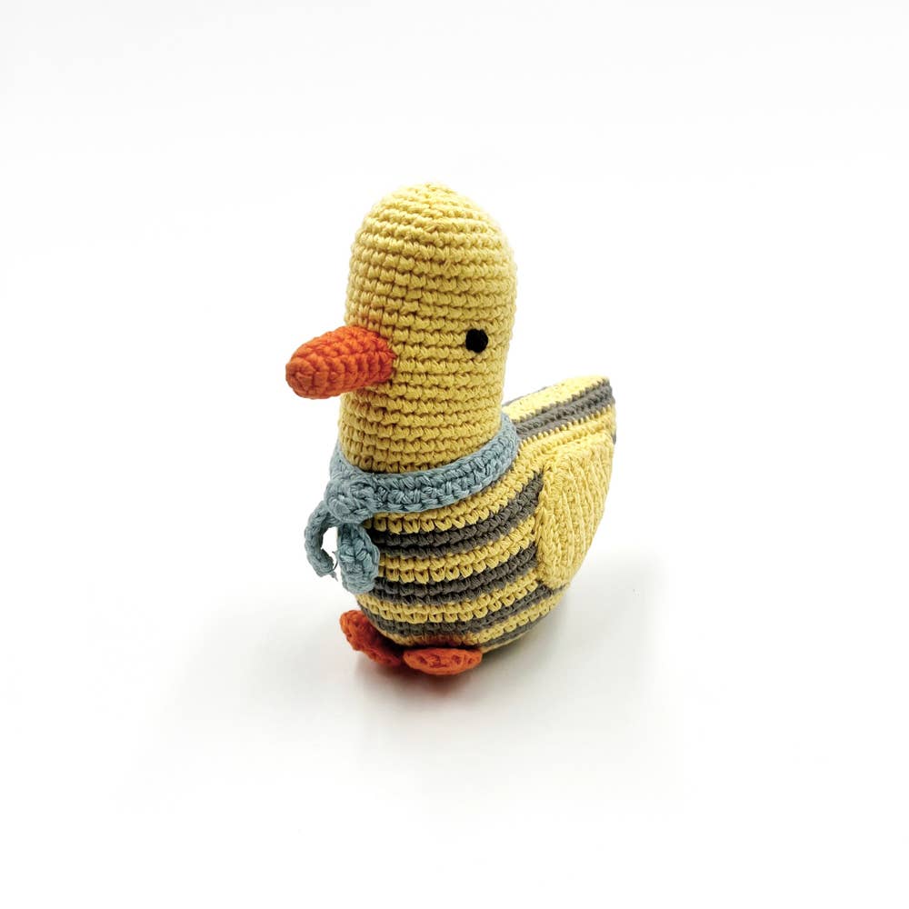 Pebblechild Baby Toy Duck stripey rattle-yellow