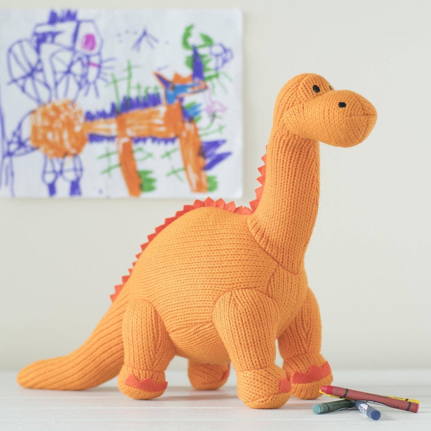 Best Years Knitted Orange Diplodocus Dinosaur Plush Toy