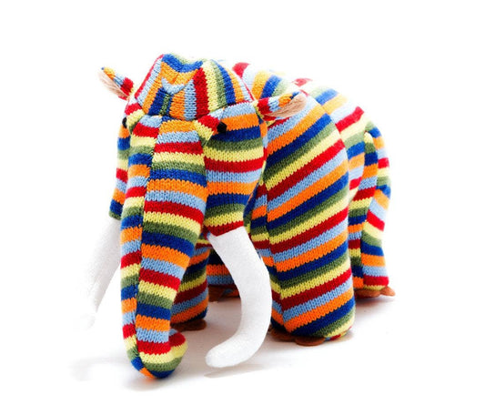 Best Years Knitted Woolly Mammoth Plush Toy in Bright Stripes