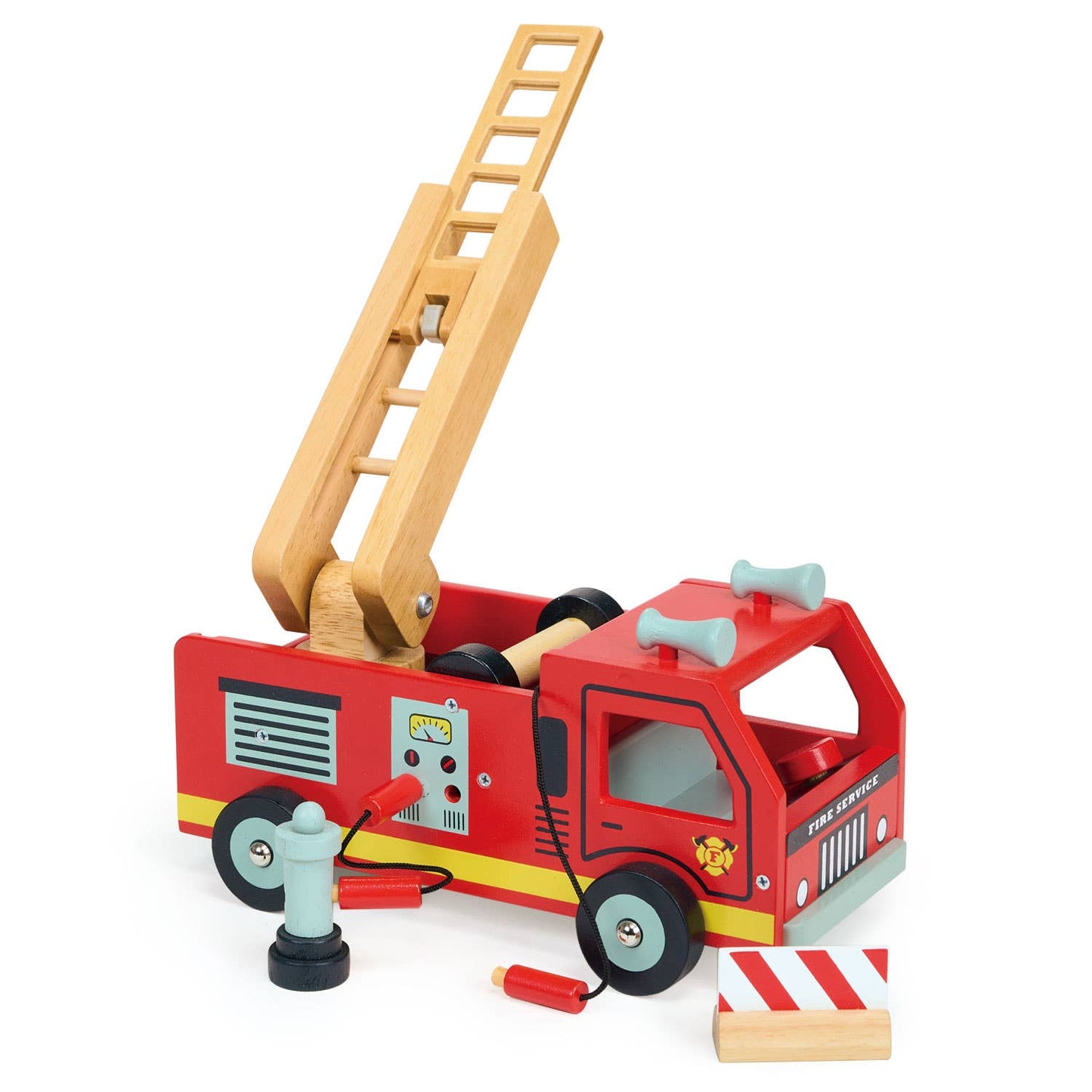 ThreadBear Wooden Toy Red Fire Engine For Kids